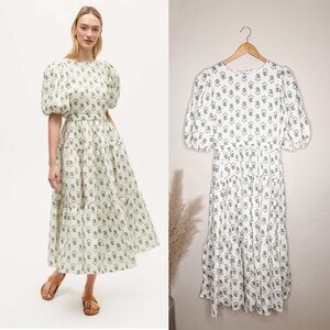 NEW | RHODE | Maryam Dress 100% Linen Puff Sleeve, Marigold Block Print